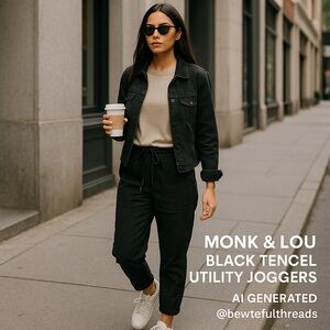 Monk & Lou Black Tencel Utility Joggers | Relaxed Fit Mid Rise Pants